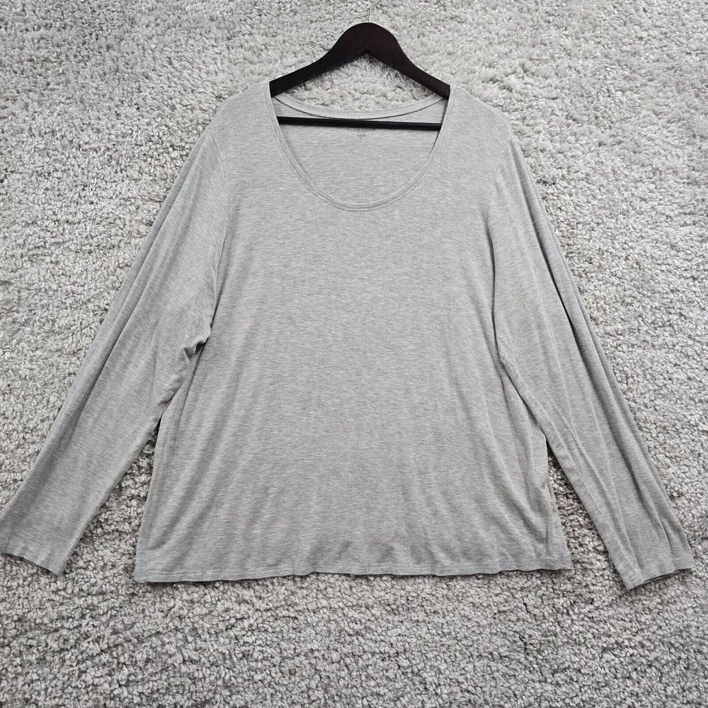 Eileen Fisher Womens Stretch Scoop‎ Neck Long Sleeve Top Gray Size 3X Minimalist